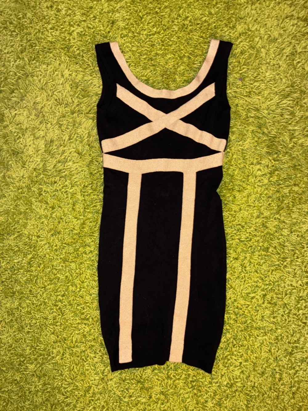 Black and Gold bebe Bandage Bodycon Dress